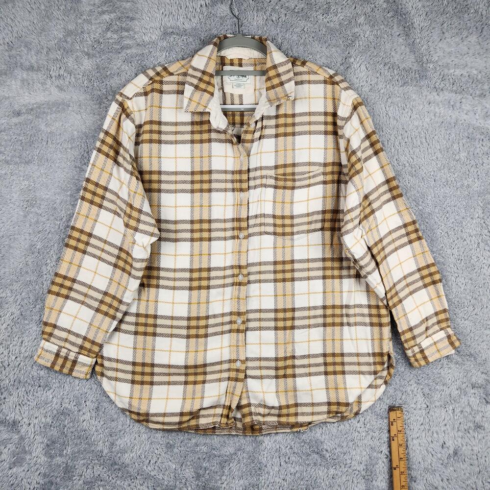 Vintage American Eagle Outfitters Shirt Mens Medium White Plaid Flannel Button